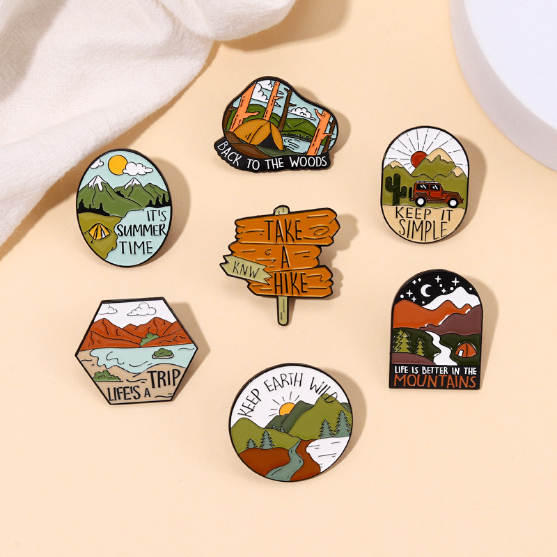 Outdoor Adventure Quotes - Outdoor Camping Mountain Enamel Pins Set