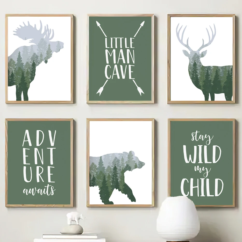 Green Woodland Deer Bear Moose - Outdoor Adventure Quotes incelemesi ve fiyatı
