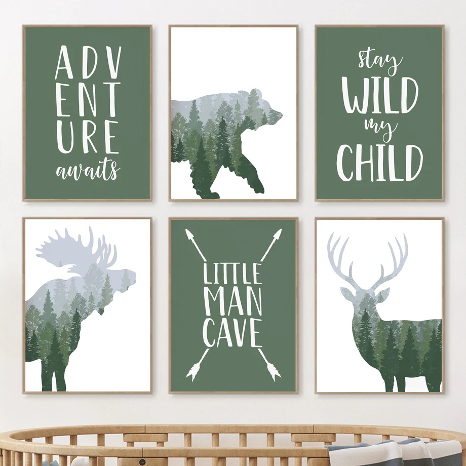 Green Woodland Deer Bear Moose - Outdoor Adventure Quotes incelemesi ve fiyatı